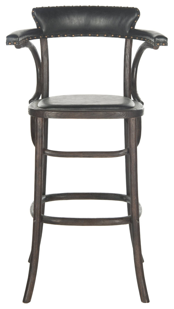 Safavieh Kenny Bar Stool With Brass Nail Heads – Timeless Oak Design For Kitchen, Home Bar & Game Room Charm MCR4687A