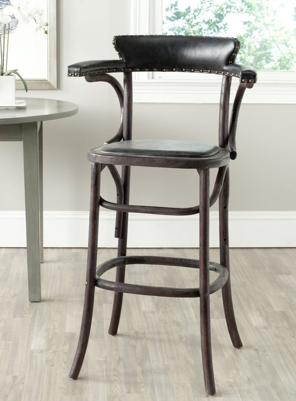 Safavieh Kenny Bar Stool With Brass Nail Heads – Timeless Oak Design For Kitchen, Home Bar & Game Room Charm MCR4687A