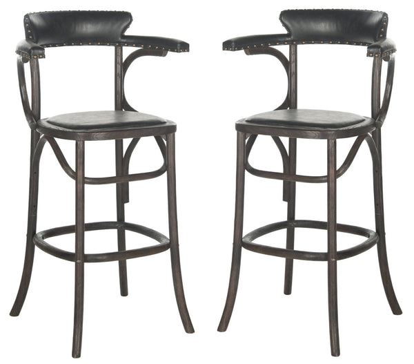Safavieh Kenny Bar Stool With Brass Nail Heads – Timeless Oak Design For Kitchen, Home Bar & Game Room Charm MCR4687A