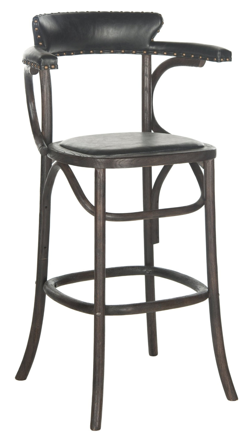 Safavieh Kenny Bar Stool With Brass Nail Heads – Timeless Oak Design For Kitchen, Home Bar & Game Room Charm MCR4687A