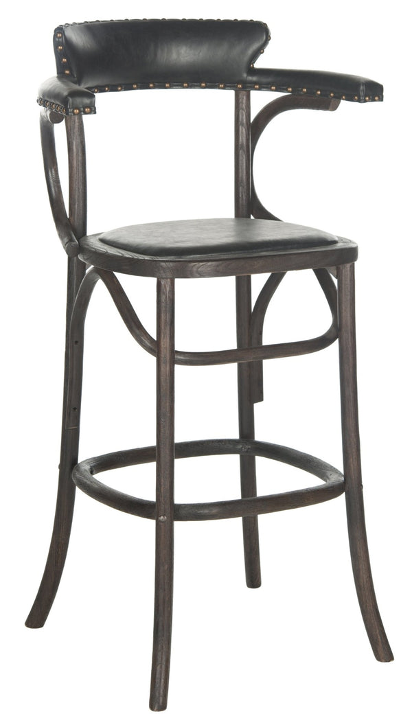 Safavieh Kenny Bar Stool With Brass Nail Heads – Timeless Oak Design For Kitchen, Home Bar & Game Room Charm MCR4687A