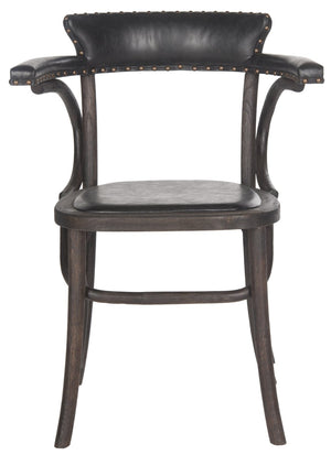 Safavieh Kenny Vintage-Inspired 19''H Arm Chair With Brass Nail Heads And Faux Leather For Dining Spaces MCR4689A