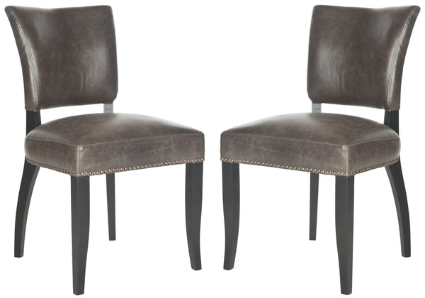 Safavieh DESA Side Chairs - Antique Brown Bicast Leather with Brass Nailhead Trim for Elegant Dining Spaces MCR4690A-SET2
