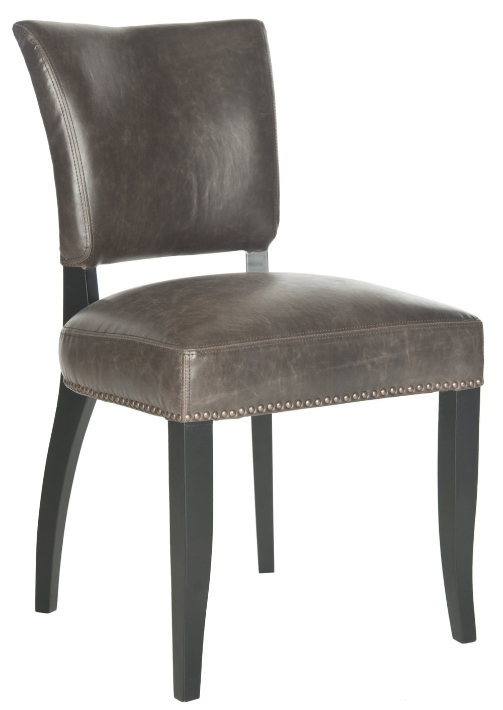 Safavieh DESA Side Chairs - Antique Brown Bicast Leather with Brass Nailhead Trim for Elegant Dining Spaces MCR4690A-SET2