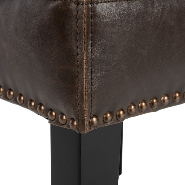 Safavieh Desa 21"H Arm Chair - Antique Brown Leather With Brass Nail Heads For Chic Dining & Lounge Style MCR4691A