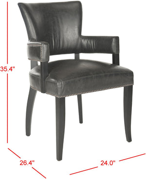 Safavieh Desa 21"H Arm Chair - Antique Brown Leather With Brass Nail Heads For Chic Dining & Lounge Style MCR4691A