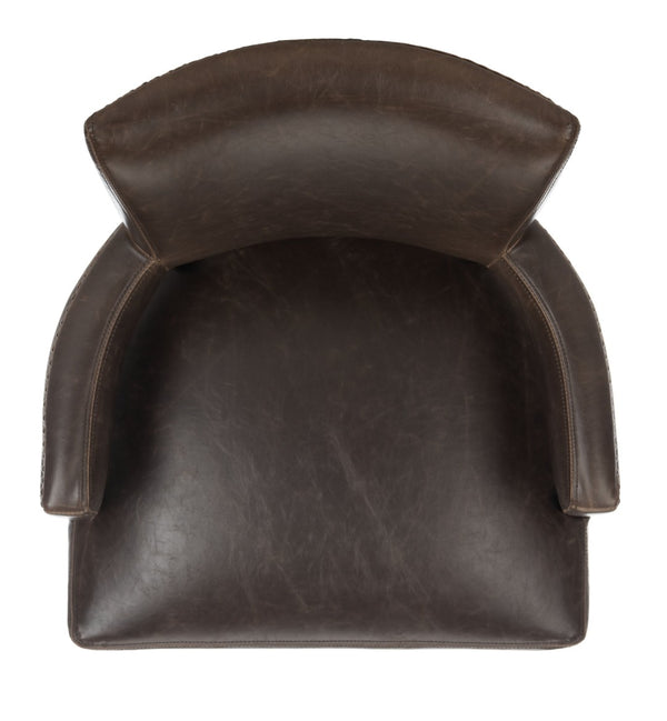Safavieh Desa 21"H Arm Chair - Antique Brown Leather With Brass Nail Heads For Chic Dining & Lounge Style MCR4691A