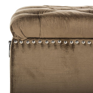 Safavieh Arturo Storage Ottoman - Luxe Velvet Design With Hidden Storage & Elegant Silver Nail-Head Accents Gold/Olive/Black MCR4694A
