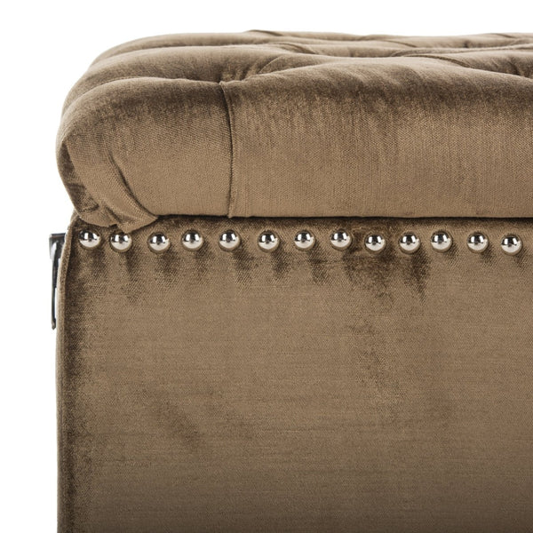 Safavieh Arturo Storage Ottoman - Luxe Velvet Design With Hidden Storage & Elegant Silver Nail-Head Accents Gold/Olive/Black MCR4694A