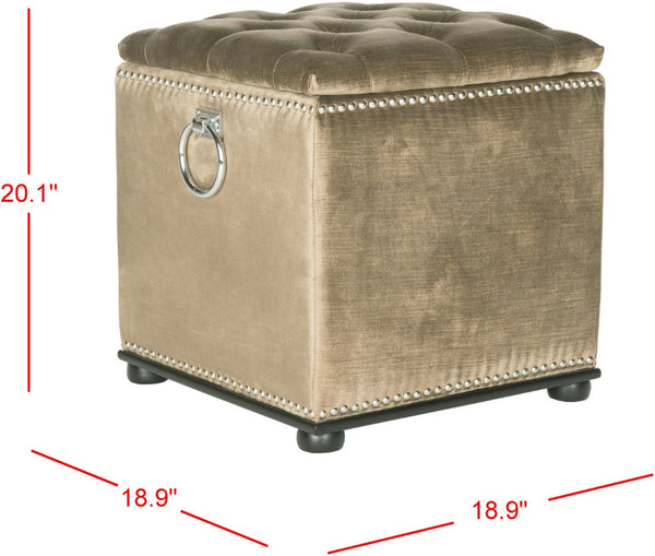 Safavieh Arturo Storage Ottoman - Luxe Velvet Design With Hidden Storage & Elegant Silver Nail-Head Accents Gold/Olive/Black MCR4694A