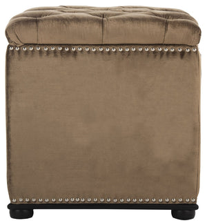 Safavieh Arturo Storage Ottoman - Luxe Velvet Design With Hidden Storage & Elegant Silver Nail-Head Accents Gold/Olive/Black MCR4694A
