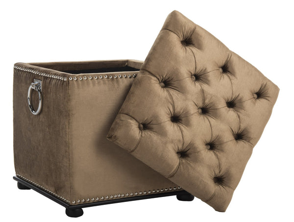Safavieh Arturo Storage Ottoman - Luxe Velvet Design With Hidden Storage & Elegant Silver Nail-Head Accents Gold/Olive/Black MCR4694A