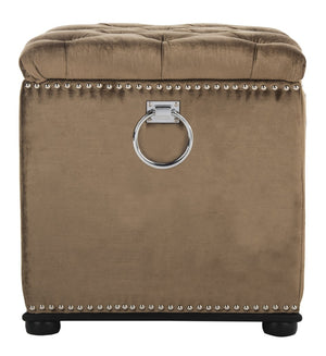 Safavieh Arturo Storage Ottoman - Luxe Velvet Design With Hidden Storage & Elegant Silver Nail-Head Accents Gold/Olive/Black MCR4694A