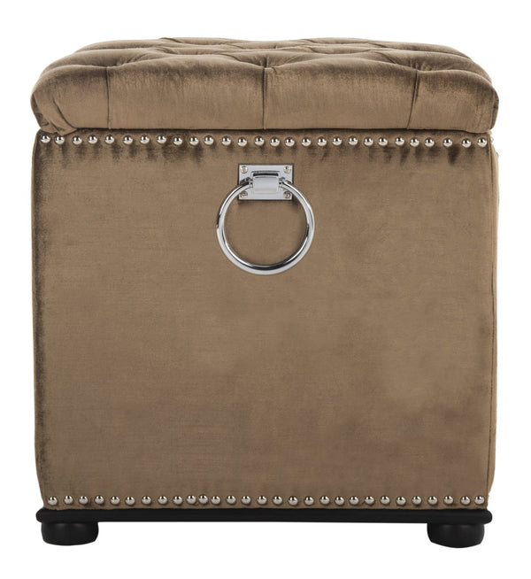 Safavieh Arturo Storage Ottoman - Luxe Velvet Design With Hidden Storage & Elegant Silver Nail-Head Accents Gold/Olive/Black MCR4694A