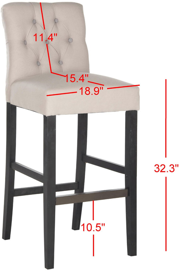 Safavieh Tiffany Tufted Bar Stool - Modern Elegance With Plush Upholstery & Sturdy Birch Legs For Comfort MCR4695A