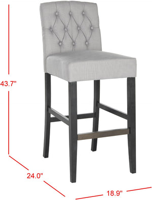 Safavieh Maisie Tufted Bar Stool - Elegant Grey Upholstery & Espresso Legs For Timeless Comfort & Style MCR4697B
