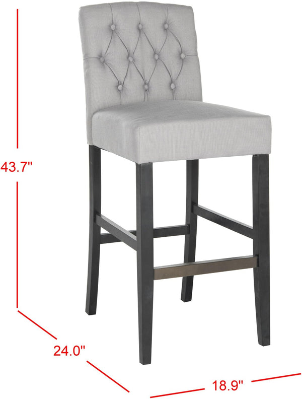 Safavieh Maisie Tufted Bar Stool - Elegant Grey Upholstery & Espresso Legs For Timeless Comfort & Style MCR4697B