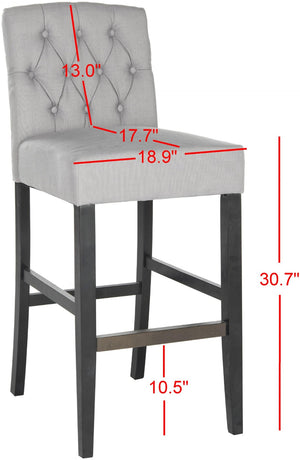 Safavieh Maisie Tufted Bar Stool - Elegant Grey Upholstery & Espresso Legs For Timeless Comfort & Style MCR4697B