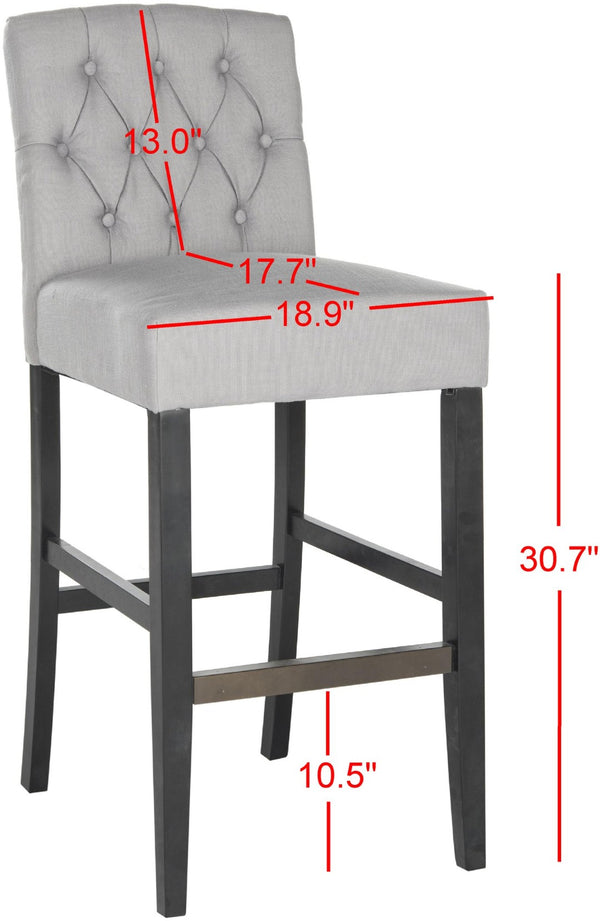 Safavieh Maisie Tufted Bar Stool - Elegant Grey Upholstery & Espresso Legs For Timeless Comfort & Style MCR4697B