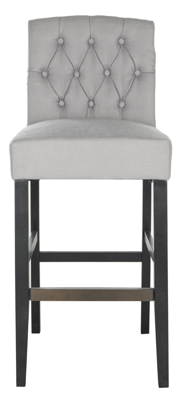 Safavieh Maisie Tufted Bar Stool - Elegant Grey Upholstery & Espresso Legs For Timeless Comfort & Style MCR4697B