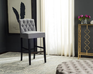 Safavieh Maisie Tufted Bar Stool - Elegant Grey Upholstery & Espresso Legs For Timeless Comfort & Style MCR4697B