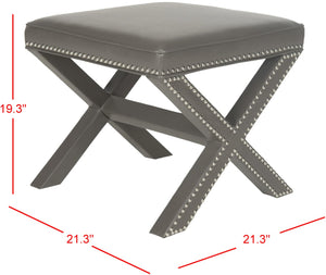 Safavieh Palmer Leather Ottoman Silver Nail Heads Grey MCR4698A