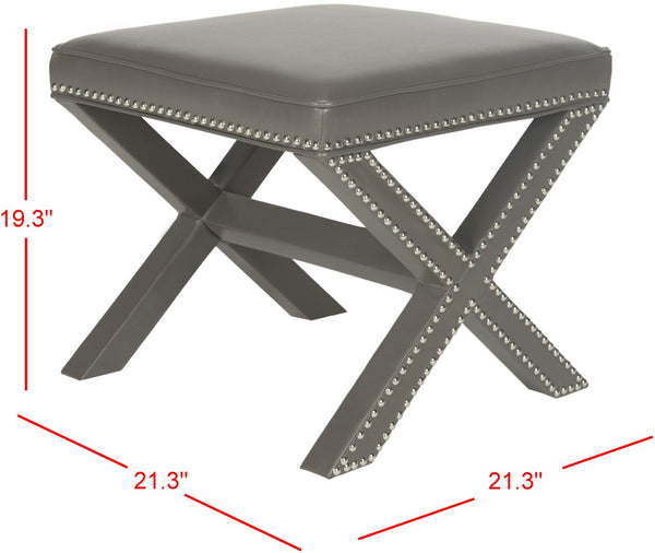 Safavieh Palmer Leather Ottoman Silver Nail Heads Grey MCR4698A