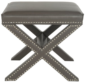 Safavieh Palmer Leather Ottoman Silver Nail Heads Grey MCR4698A