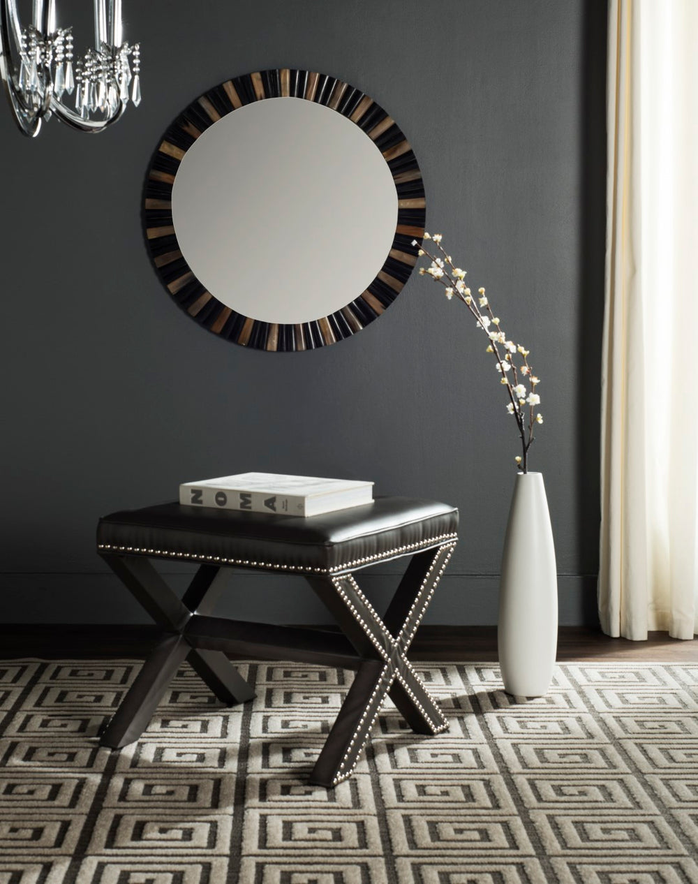 Safavieh Palmer Leather Ottoman Silver Nail Heads Grey MCR4698A