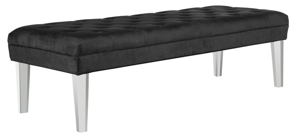 Safavieh Abrosia Tufted Bench - Luxurious Cotton Blend Upholstery With Acrylic Legs For Modern Glam Decor Black MCR4699B