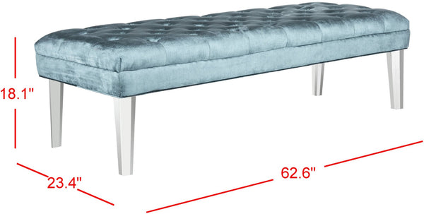 Safavieh Abrosia Tufted Bench - Luxurious Cotton Blend Upholstery With Acrylic Legs For Modern Glam Decor Cyan MCR4699C
