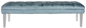 Safavieh Abrosia Tufted Bench - Luxurious Cotton Blend Upholstery With Acrylic Legs For Modern Glam Decor Cyan MCR4699C