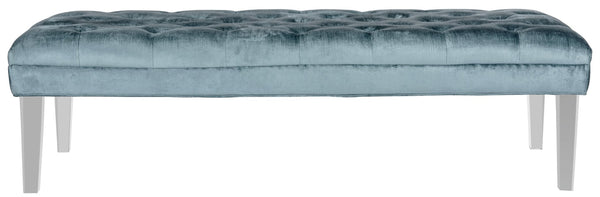 Safavieh Abrosia Tufted Bench - Luxurious Cotton Blend Upholstery With Acrylic Legs For Modern Glam Decor Cyan MCR4699C