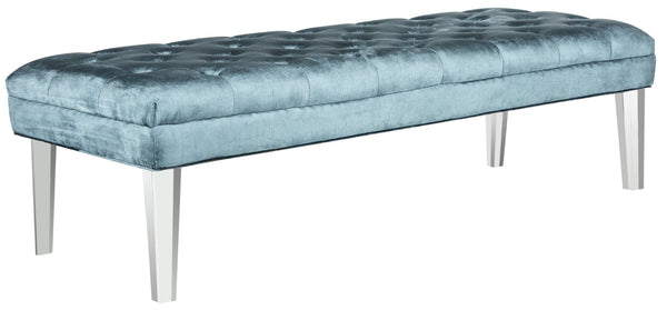 Safavieh Abrosia Tufted Bench - Luxurious Cotton Blend Upholstery With Acrylic Legs For Modern Glam Decor Cyan MCR4699C