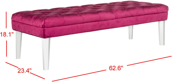 Safavieh Abrosia Tufted Bench - Luxurious Cotton Blend Upholstery With Acrylic Legs For Modern Glam Decor Red MCR4699E