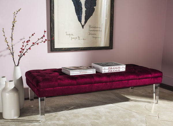 Safavieh Abrosia Tufted Bench - Luxurious Cotton Blend Upholstery With Acrylic Legs For Modern Glam Decor Red MCR4699E
