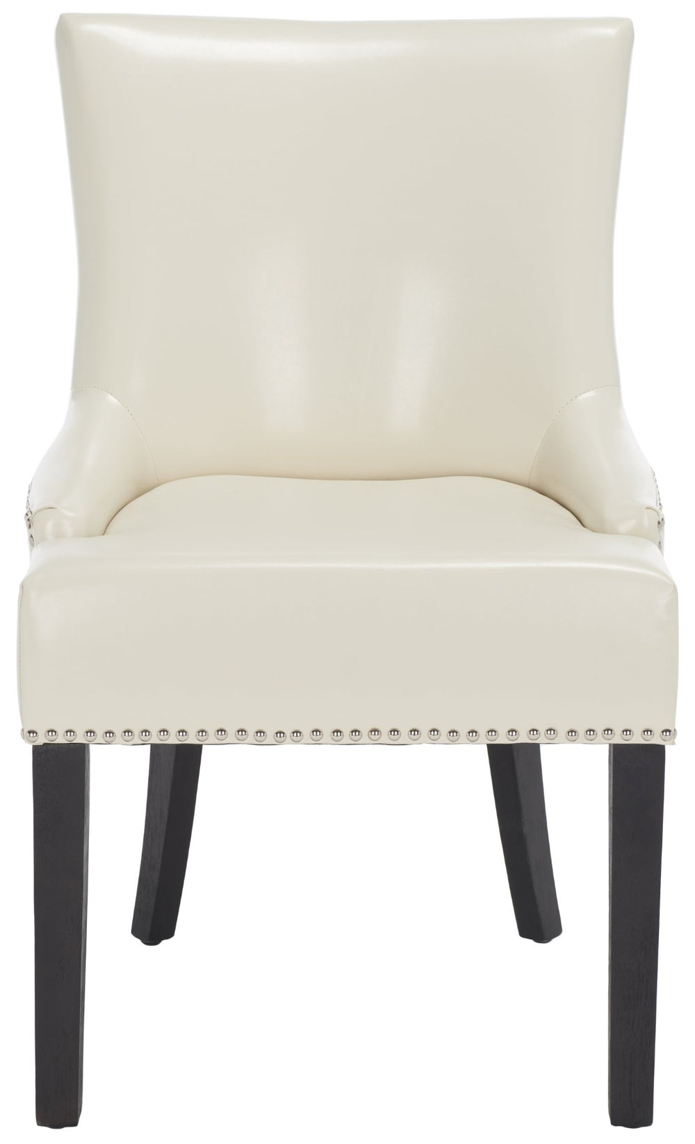Safavieh LOTUS Contemporary Dining Chairs in Flat Cream Leather - Stylish Comfort with Rustic Black Legs MCR4700B-SET2