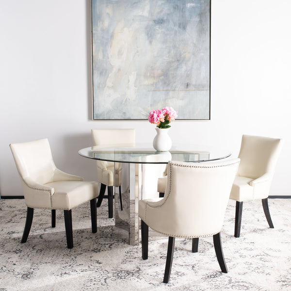 Safavieh Lotus Dining Chair - Elegant Leather Design For Modern Homes, Perfect For Stylish Dining Spaces Flat Cream  Mcr4700b