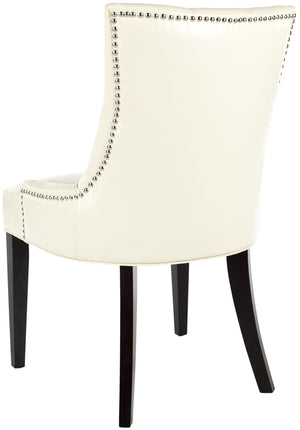Safavieh ABBY Dining Chairs - Chic Flat Cream Leather with Espresso Legs & Silver Nailhead Trim - Set of 2 MCR4701B-SET2