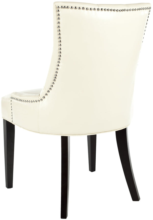 Safavieh ABBY Dining Chairs - Chic Flat Cream Leather with Espresso Legs & Silver Nailhead Trim - Set of 2 MCR4701B-SET2