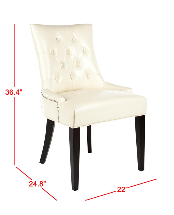Safavieh ABBY Dining Chairs - Chic Flat Cream Leather with Espresso Legs & Silver Nailhead Trim - Set of 2 MCR4701B-SET2