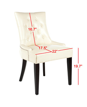 Safavieh ABBY Dining Chairs - Chic Flat Cream Leather with Espresso Legs & Silver Nailhead Trim - Set of 2 MCR4701B-SET2