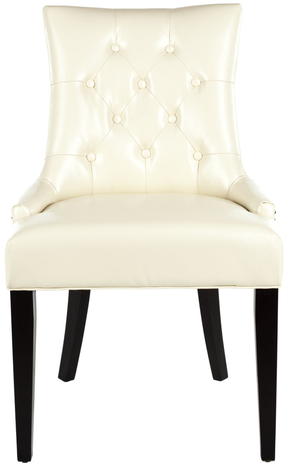 Safavieh ABBY Dining Chairs - Chic Flat Cream Leather with Espresso Legs & Silver Nailhead Trim - Set of 2 MCR4701B-SET2