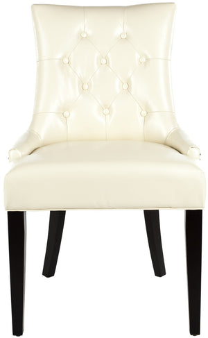 Safavieh ABBY Dining Chairs - Chic Flat Cream Leather with Espresso Legs & Silver Nailhead Trim - Set of 2 MCR4701B-SET2