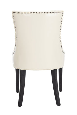 Safavieh ABBY Dining Chairs - Chic Flat Cream Leather with Espresso Legs & Silver Nailhead Trim - Set of 2 MCR4701B-SET2