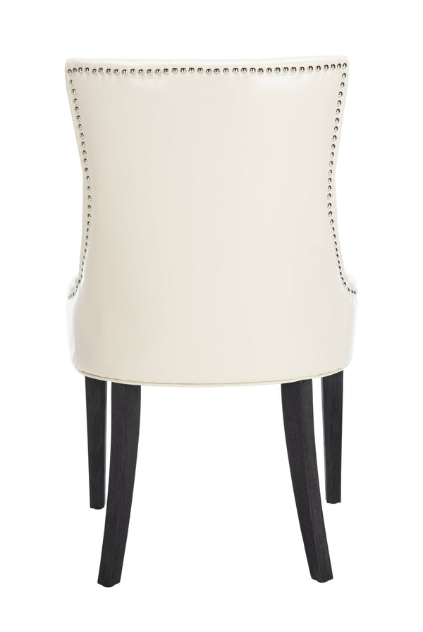 Safavieh ABBY Dining Chairs - Chic Flat Cream Leather with Espresso Legs & Silver Nailhead Trim - Set of 2 MCR4701B-SET2