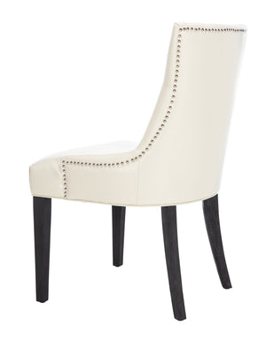 Safavieh ABBY Dining Chairs - Chic Flat Cream Leather with Espresso Legs & Silver Nailhead Trim - Set of 2 MCR4701B-SET2