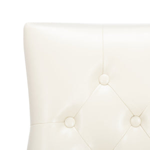 Safavieh ABBY Dining Chairs - Chic Flat Cream Leather with Espresso Legs & Silver Nailhead Trim - Set of 2 MCR4701B-SET2