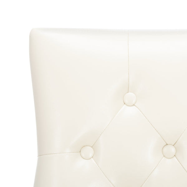 Safavieh ABBY Dining Chairs - Chic Flat Cream Leather with Espresso Legs & Silver Nailhead Trim - Set of 2 MCR4701B-SET2