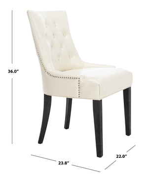 Safavieh ABBY Dining Chairs - Chic Flat Cream Leather with Espresso Legs & Silver Nailhead Trim - Set of 2 MCR4701B-SET2